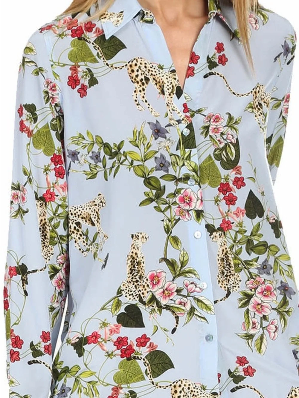 L'Agence Nina Long Sleeve Blouse in Sky Blue Jungle